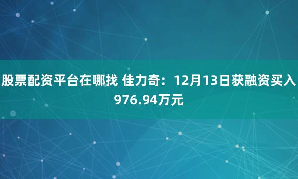 股票配资平台在哪找 佳力奇：12月13日获融资买入976.94万元