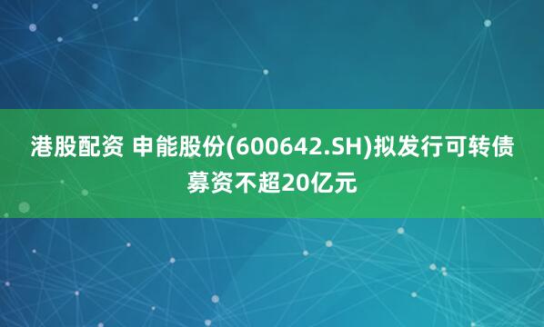 港股配资 申能股份(600642.SH)拟发行可转债募资不超20亿元